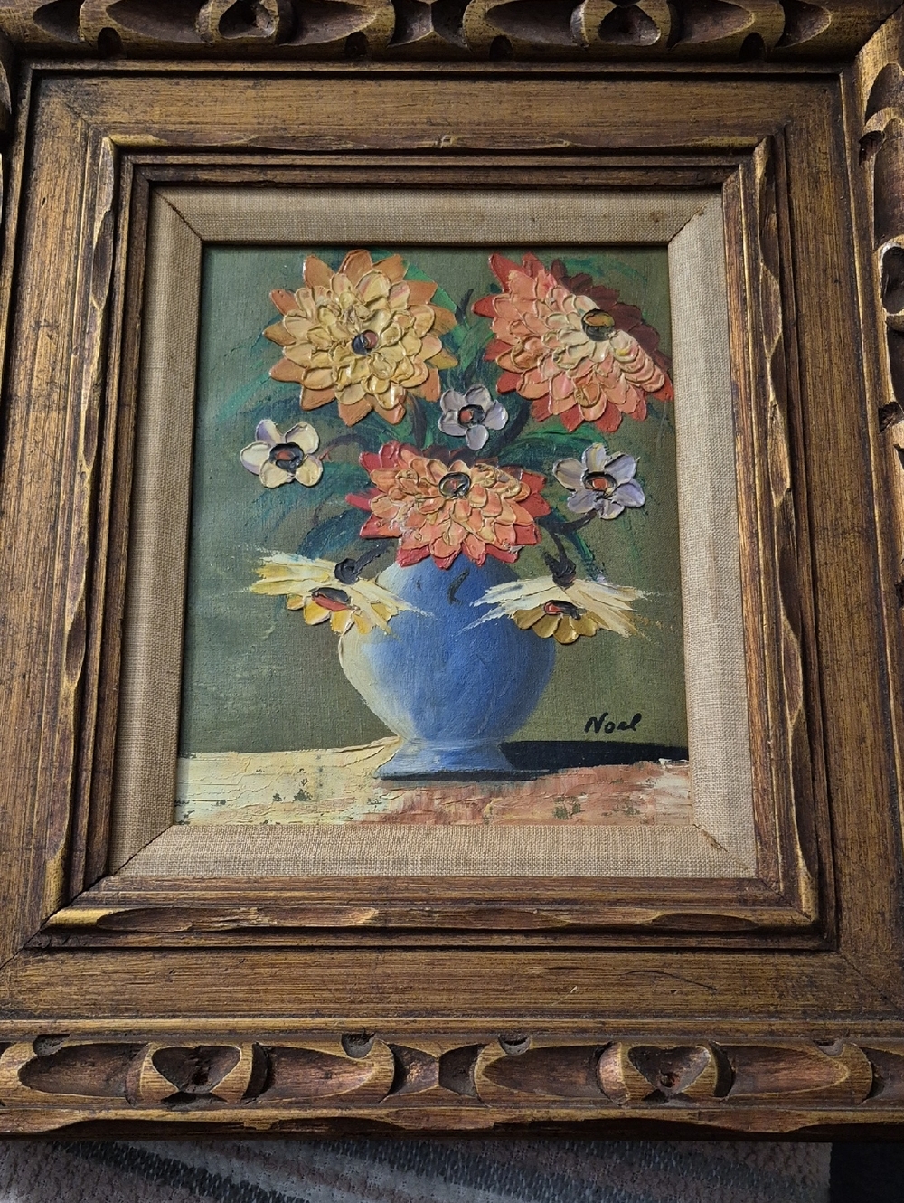 Vintage Floral Painting in Blue Vase